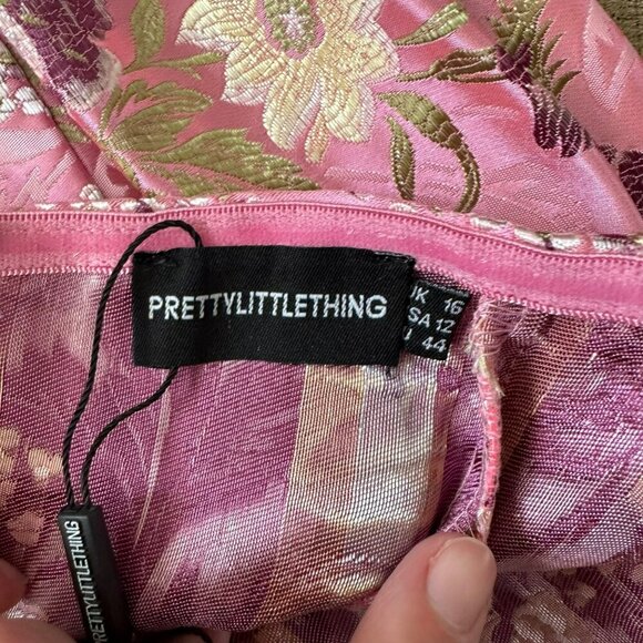 PrettyLittleThing Pink Floral Jacquard Satin Corset Top UK 16 USA 12 - Picture 5 of 6